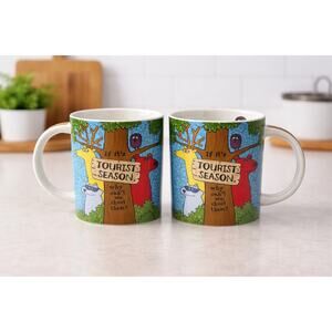 Set of 2 funny tourist season mugs sarcastic animal cartoon coffee mugs